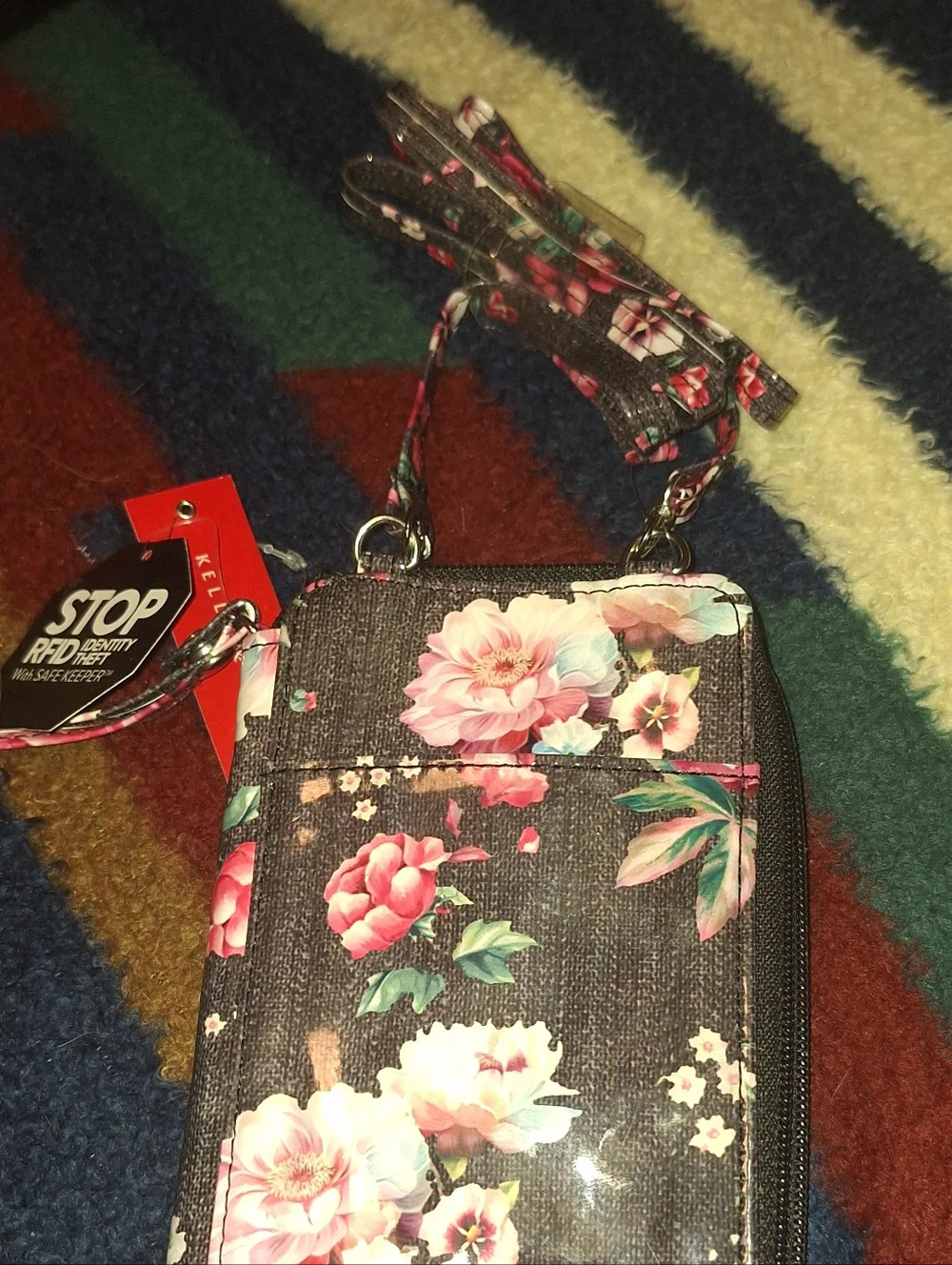 Kelly & Katie Black Floral Wristlet Phone Pouch with Pink Flowers